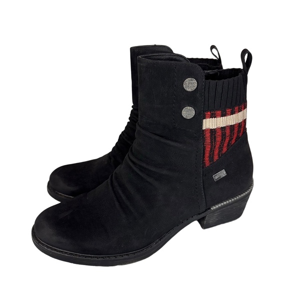 Remonte Shoes - Remonte R1172 Womens 8 EU 39 Black Red White Ankle Boots Knit Back Zip